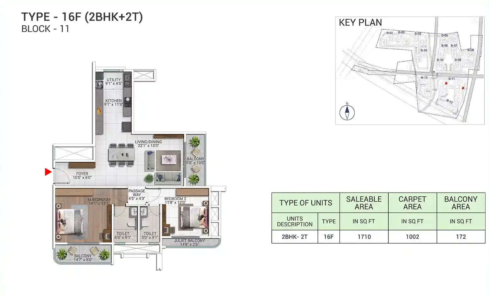3 BHK Floor Plan - Sattva City